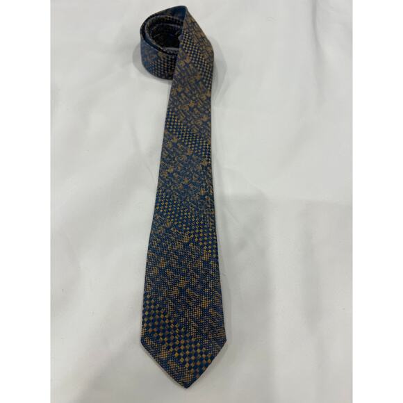 Vintage Marshall Field & Co. Gold and Blue Silk Neck Tie - Picture 1 of 9